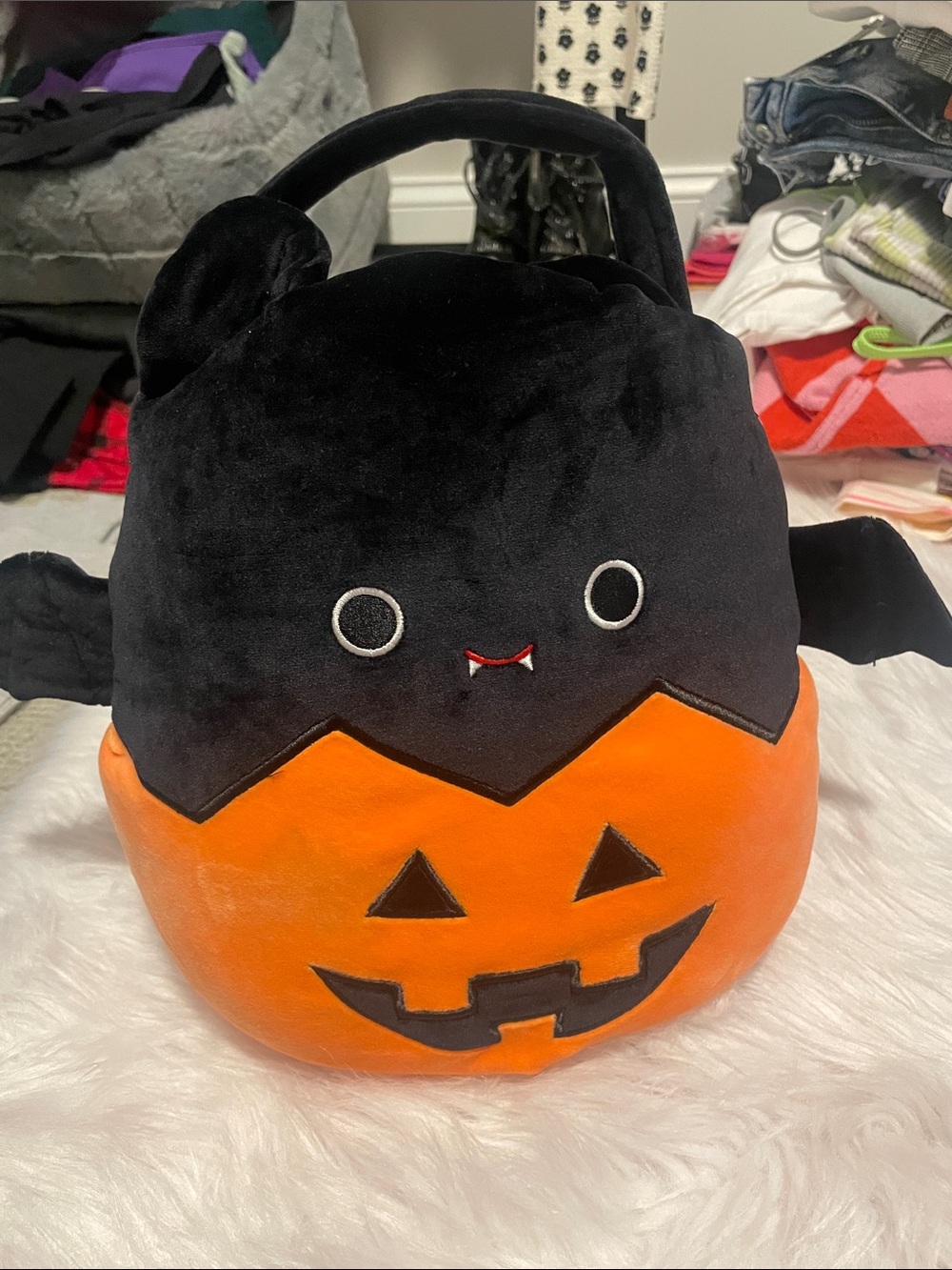 Squishmallows Black & Orange Bat Pumpkin Plush Treat Bag
